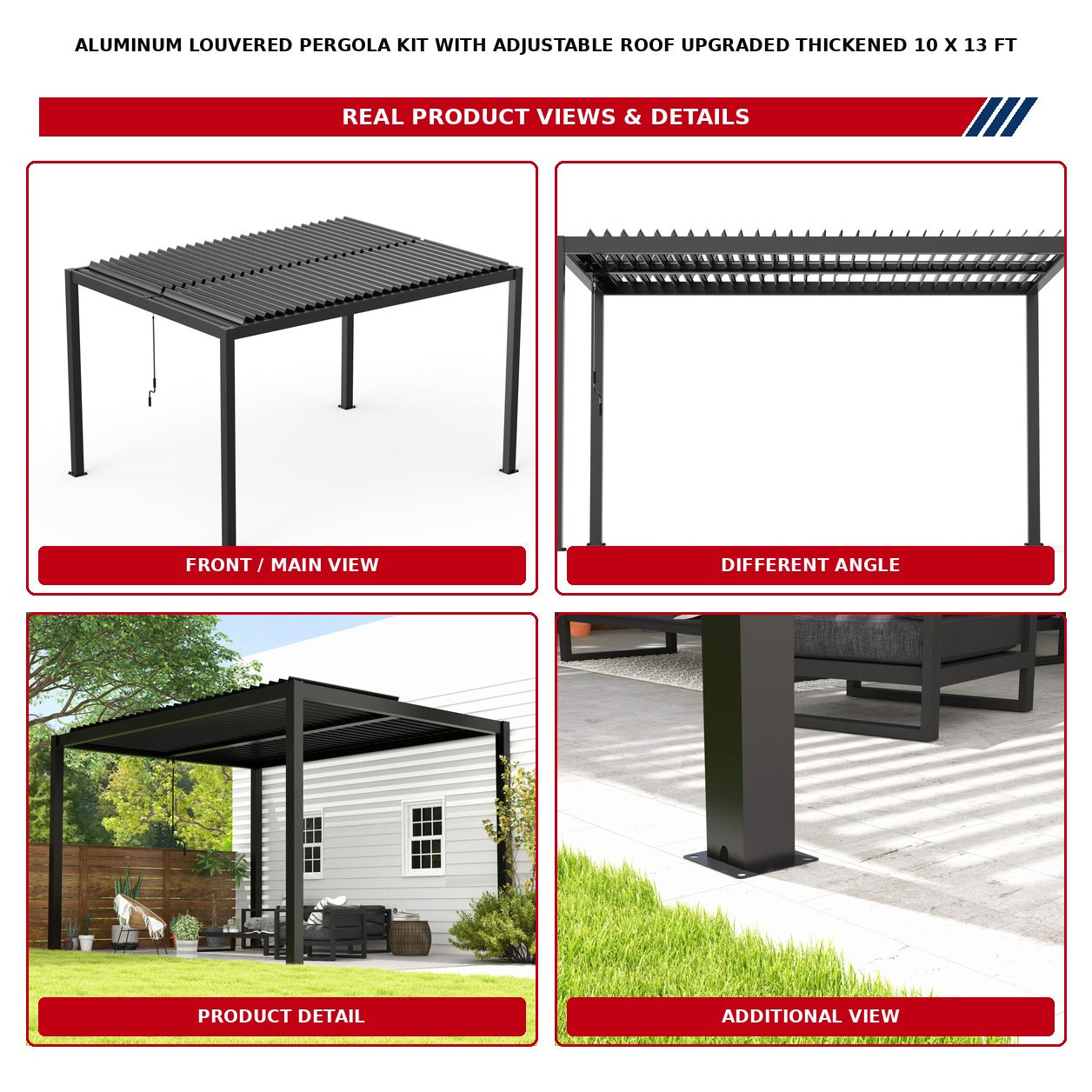 Unused Aluminum Louvered Pergola Kit with Adjustable Roof Upgraded Thickened 10 x 13 ft (MSRP: $2,599)