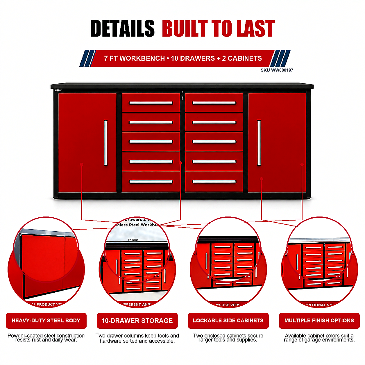 Unused Chery Industrial Work Bench 7ft-10D-2 Red (MSRP: $2,599)