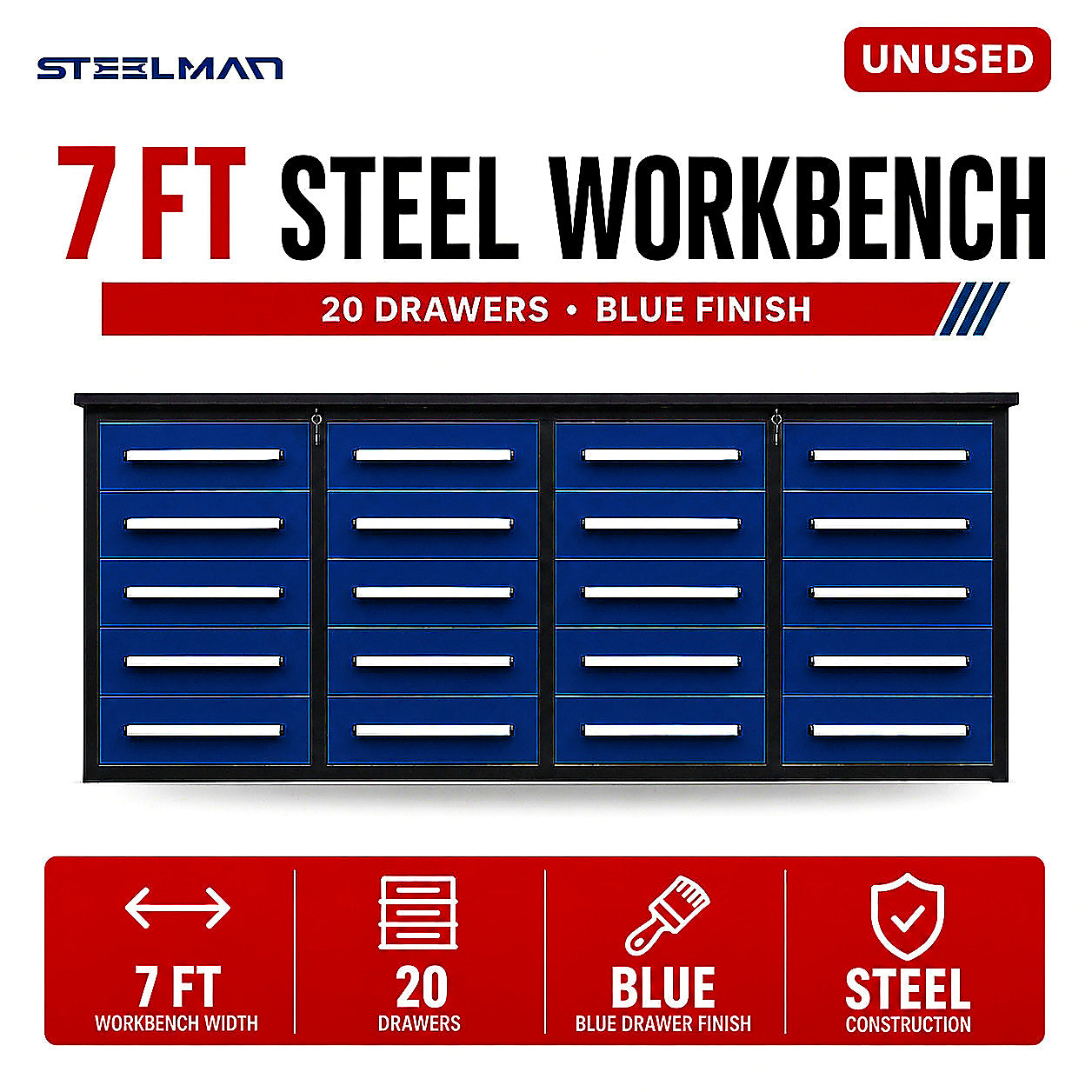 Unused Chery Industrial Work Bench 7ft-20D. Blue (MSRP: $2699)