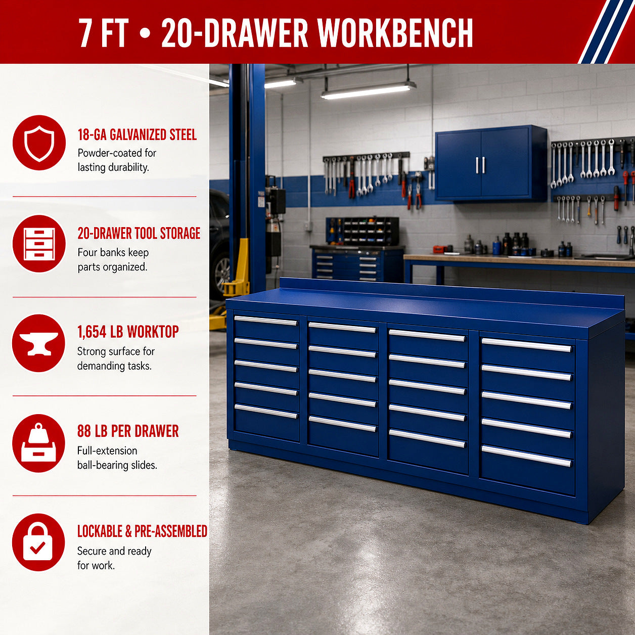 Unused Chery Industrial Work Bench 7ft-20D. Blue (MSRP: $2699)