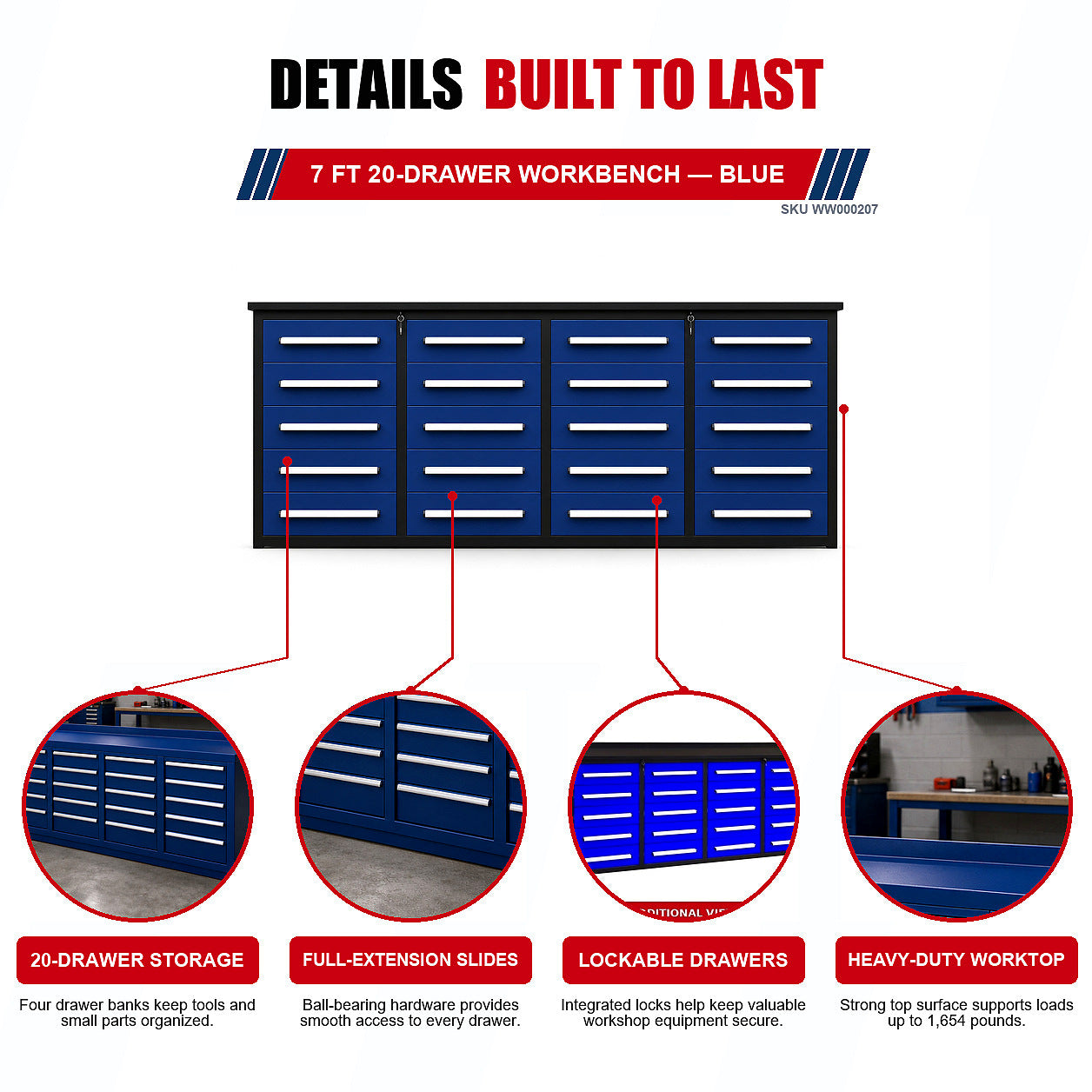 Unused Chery Industrial Work Bench 7ft-20D. Blue (MSRP: $2699)