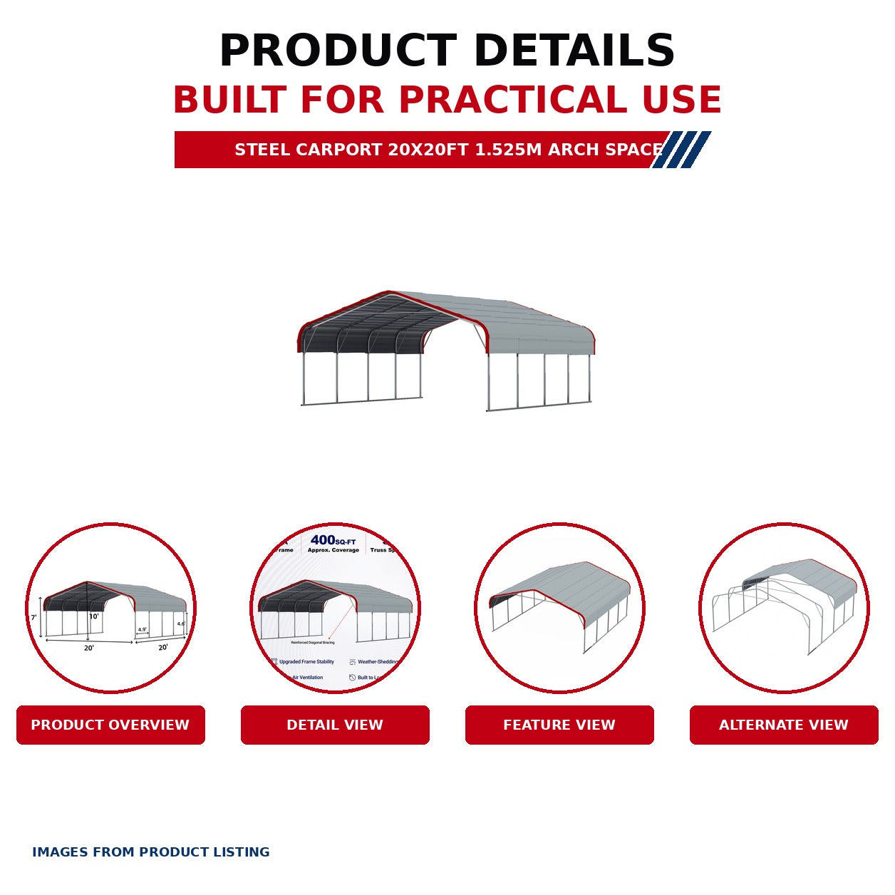 Unused Steel Carport 20x20ft 1.525m Arch space (MSRP: $2,890)