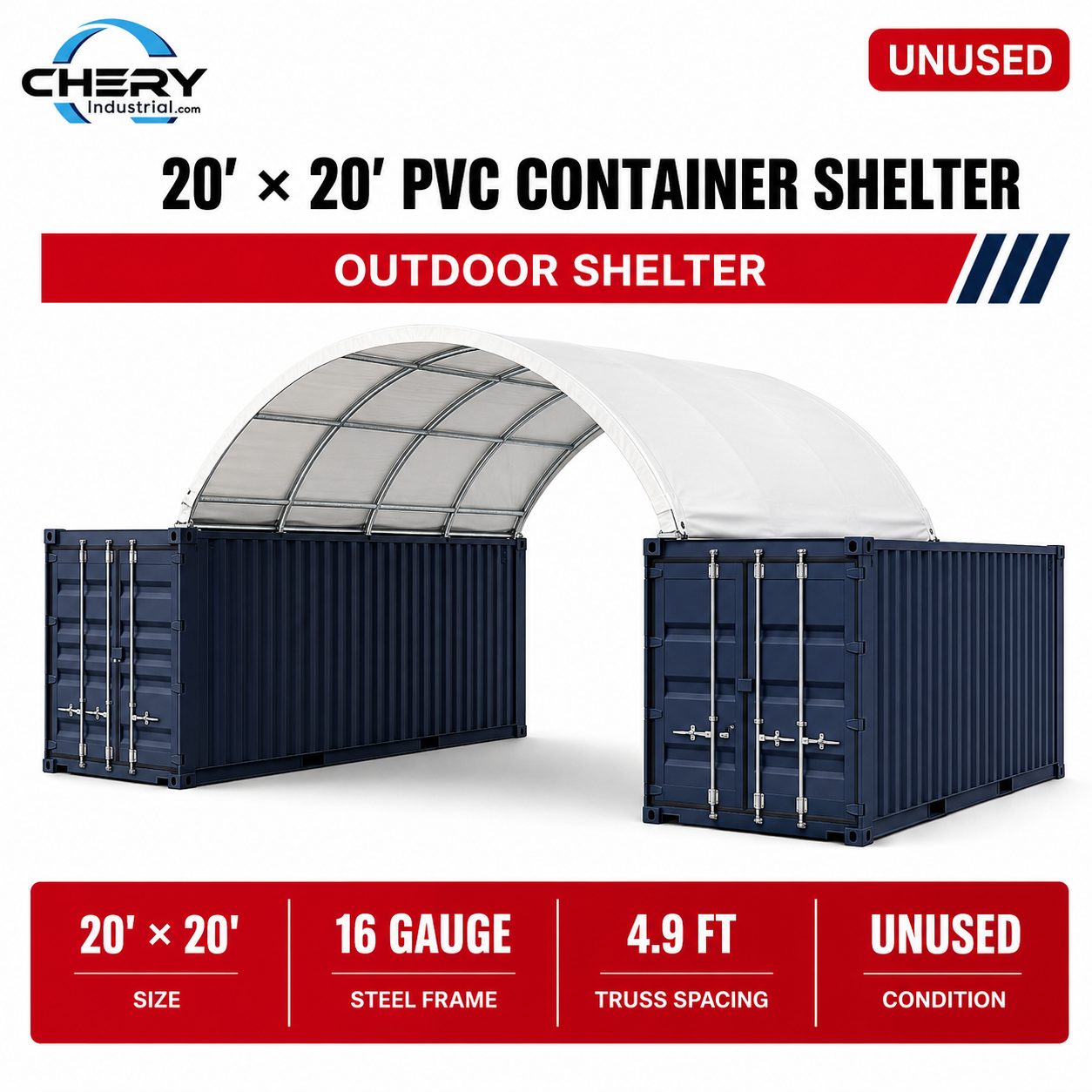 Unused Shipping Container Canopy Shelter 20'x20' 300g(11oz) PE (MSRP: $1,899)