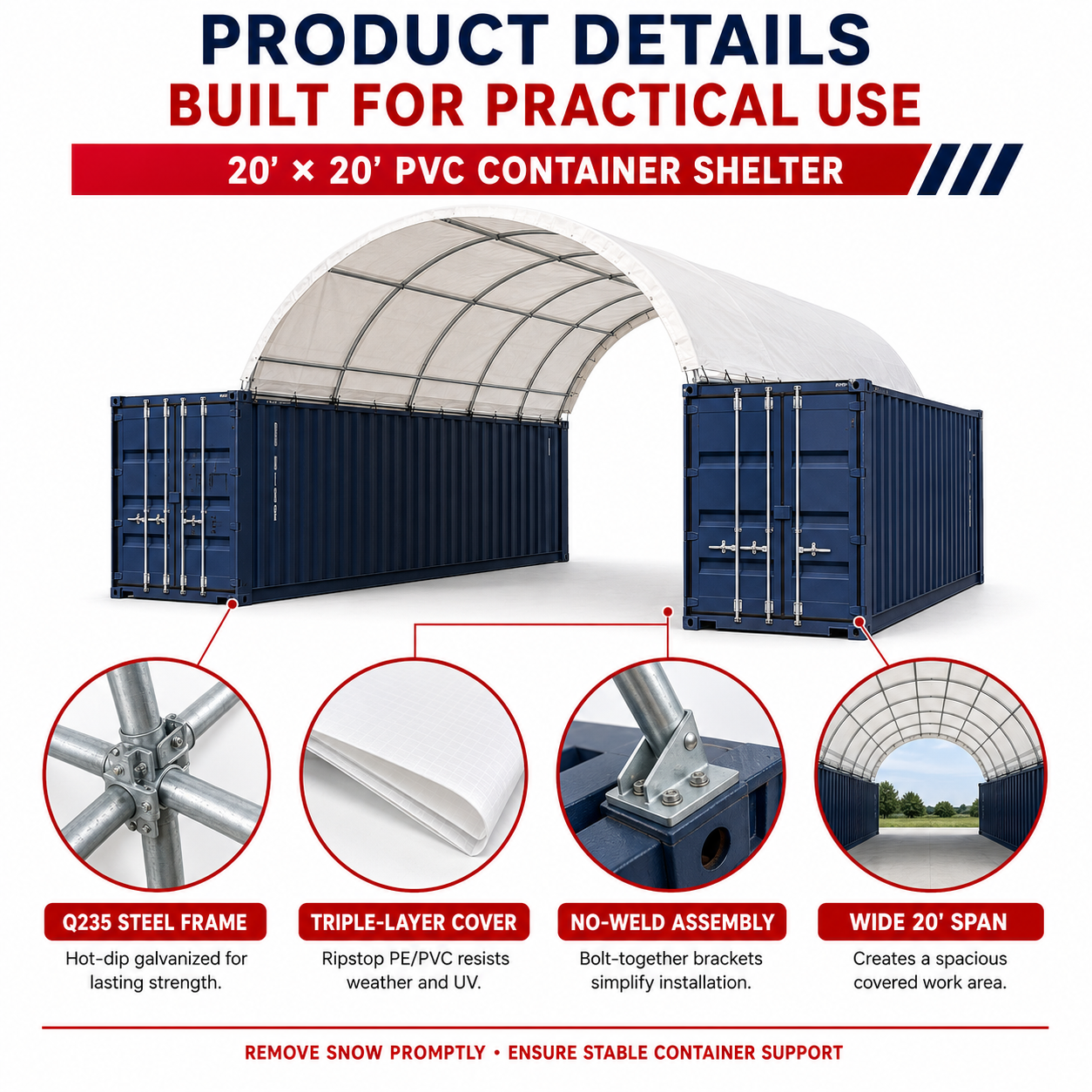 Unused Shipping Container Canopy Shelter 20'x20' 300g(11oz) PE (MSRP: $1,899)