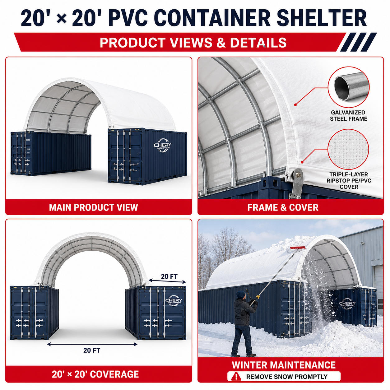 Unused Shipping Container Canopy Shelter 20'x20' 300g(11oz) PE (MSRP: $1,899)