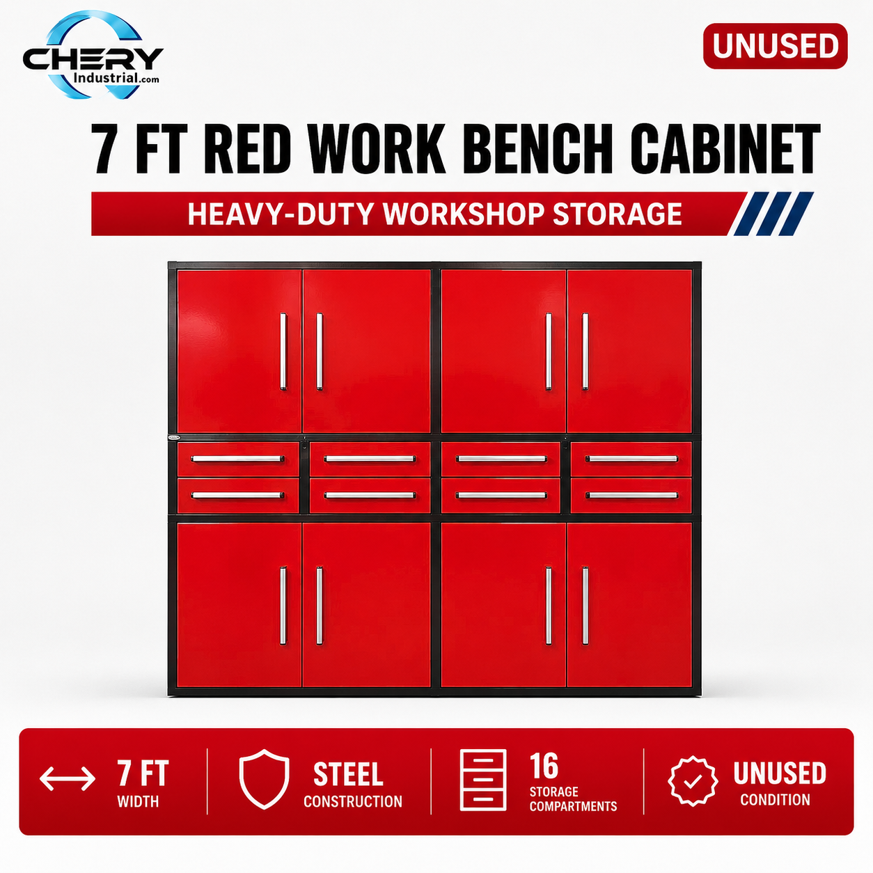 Unused Chery Industrial Work Bench 7ft-8D. Red (MSRP: $2,699)