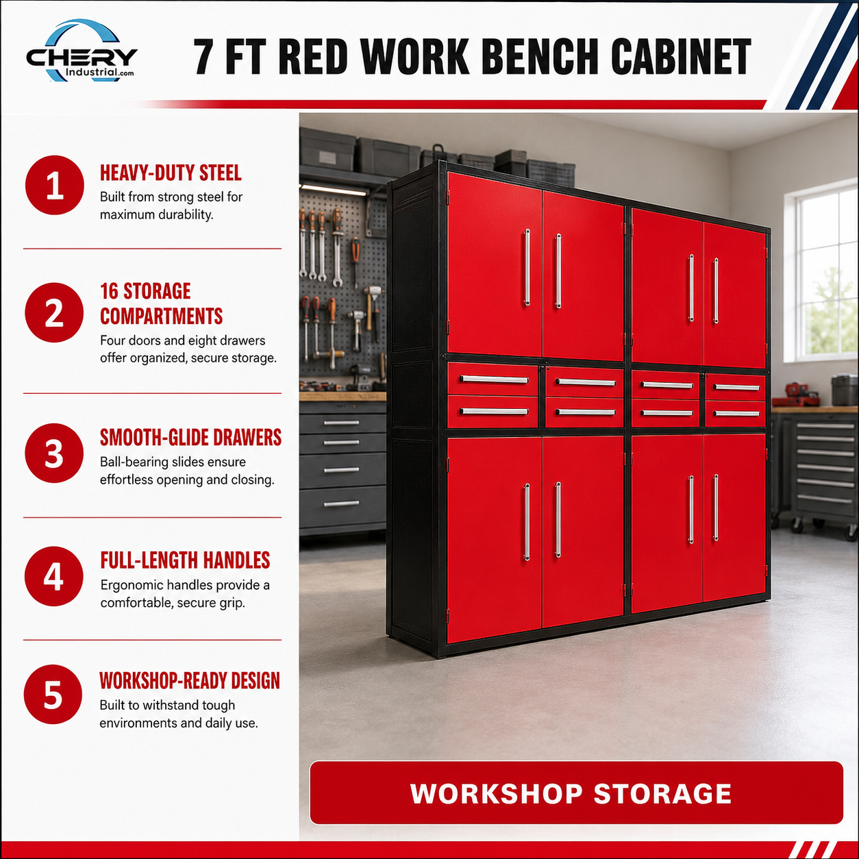 Unused Chery Industrial Work Bench 7ft-8D. Red (MSRP: $2,699)