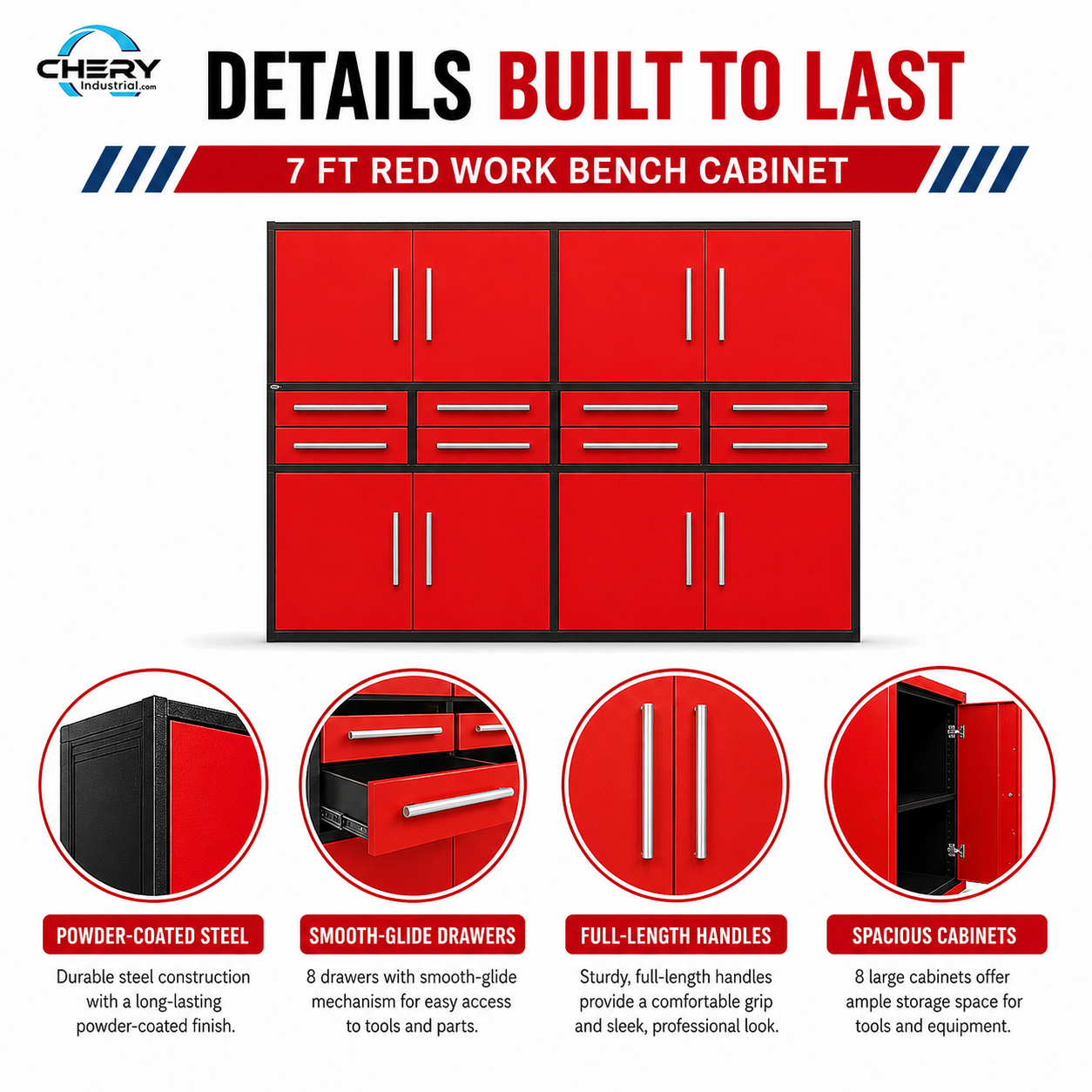 Unused Chery Industrial Work Bench 7ft-8D. Red (MSRP: $2,699)