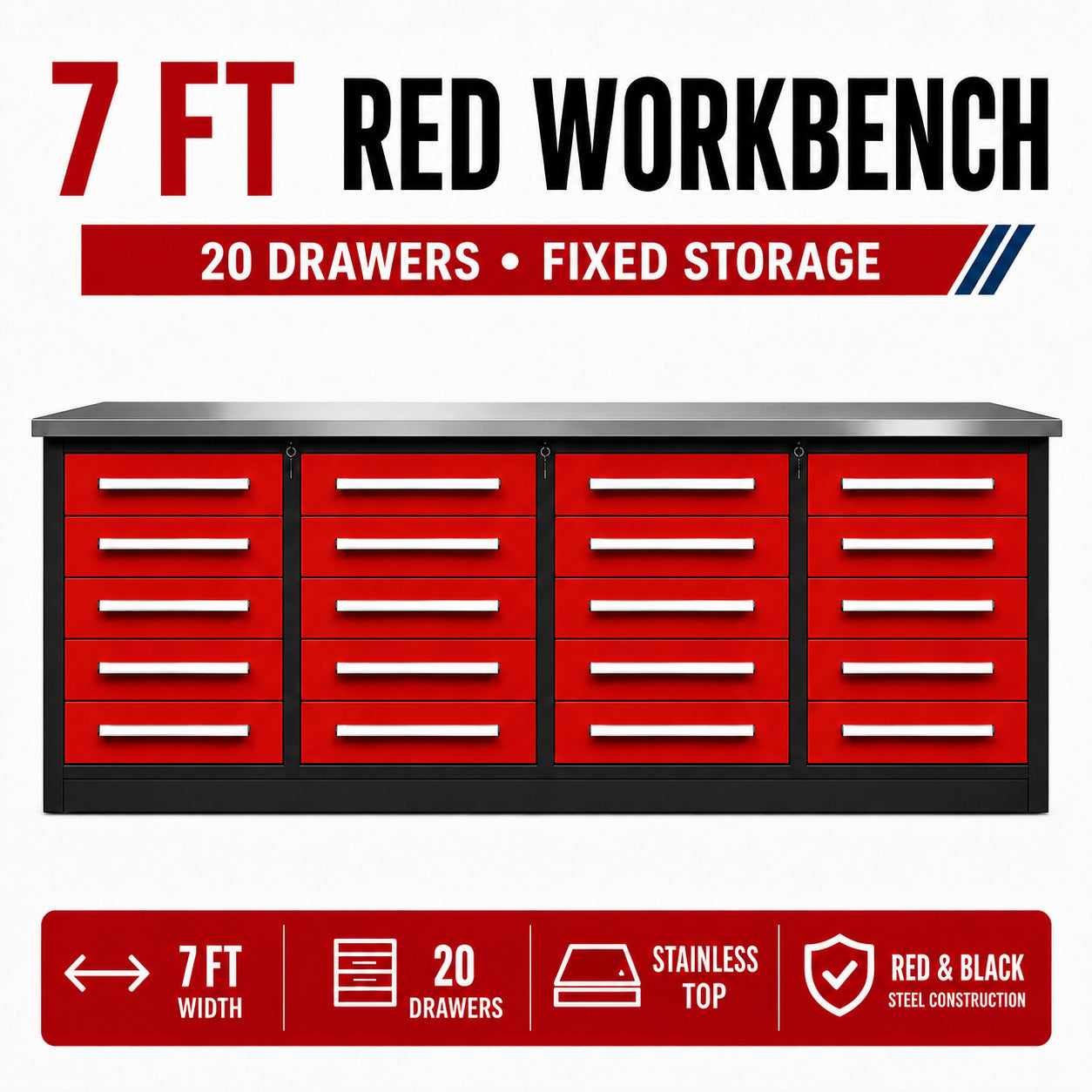 Unused Work Bench 7FT-20D Red (MSRP: $2,699)