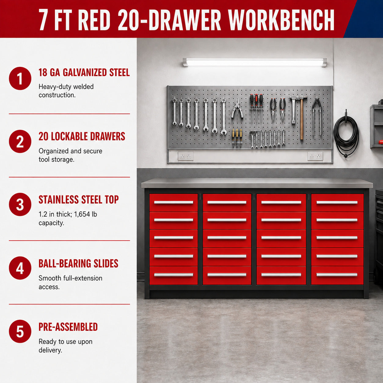 Unused Work Bench 7FT-20D Red (MSRP: $2,699)