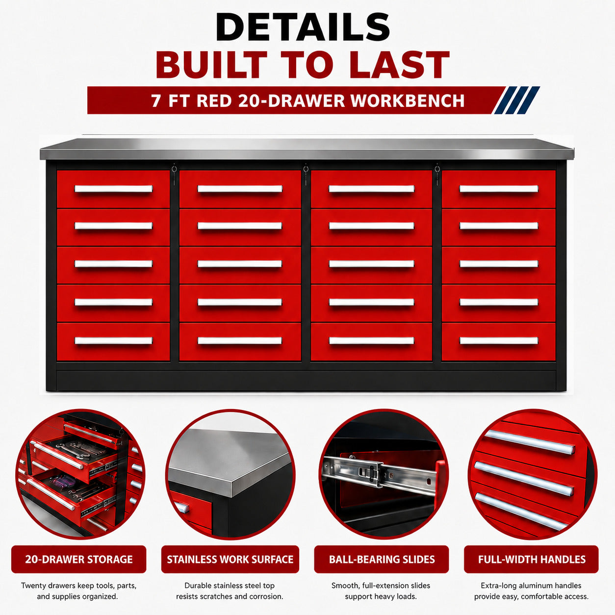 Unused Work Bench 7FT-20D Red (MSRP: $2,699)