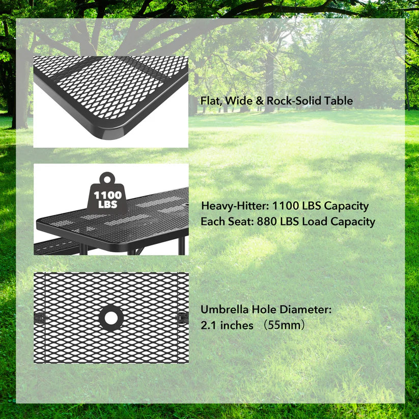 Unused 8ft picnic table with umbrella hole Black box 1 (MSRP: $950)