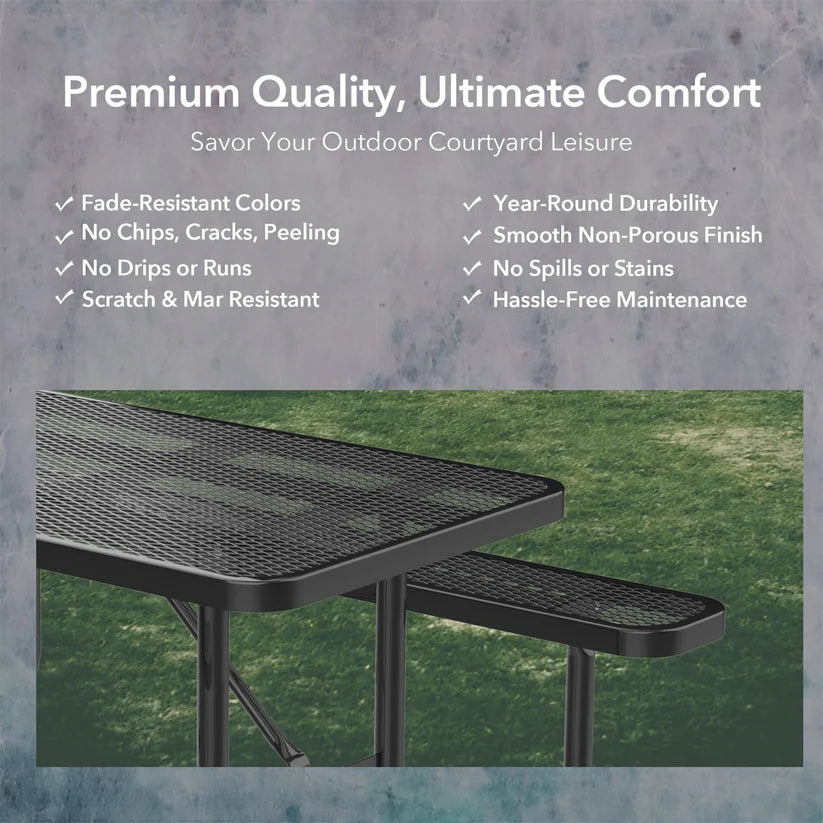 Unused 8ft picnic table with umbrella hole Black box 1 (MSRP: $950)