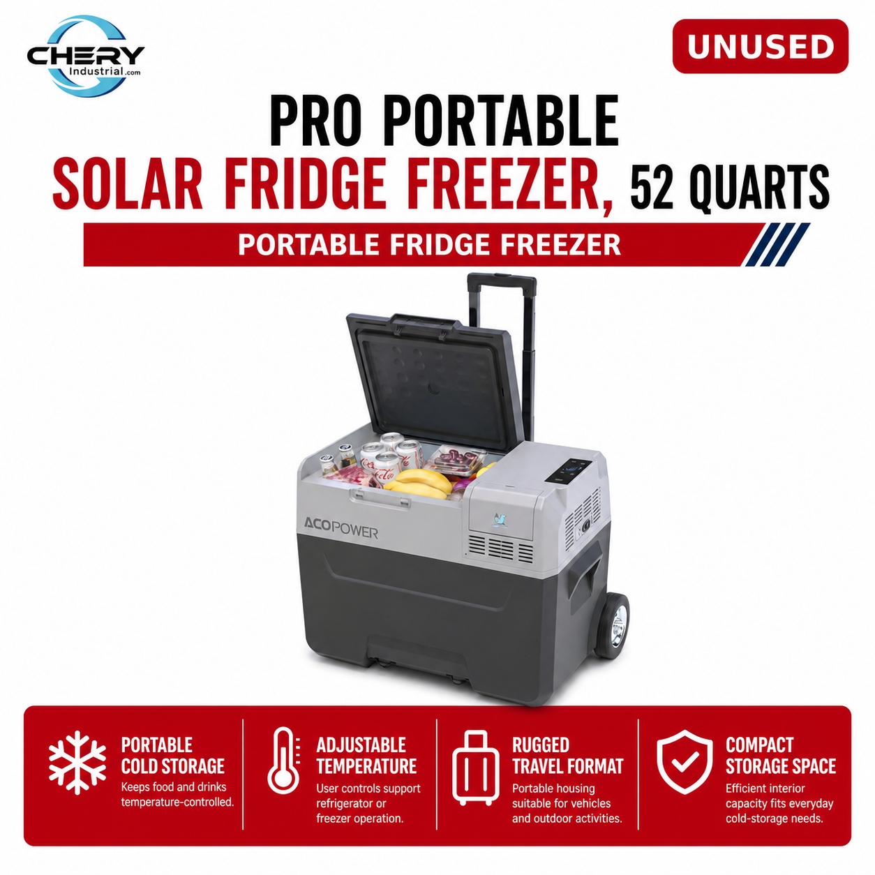 Unused Pro Portable Solar Fridge Freezer, 52 Quarts