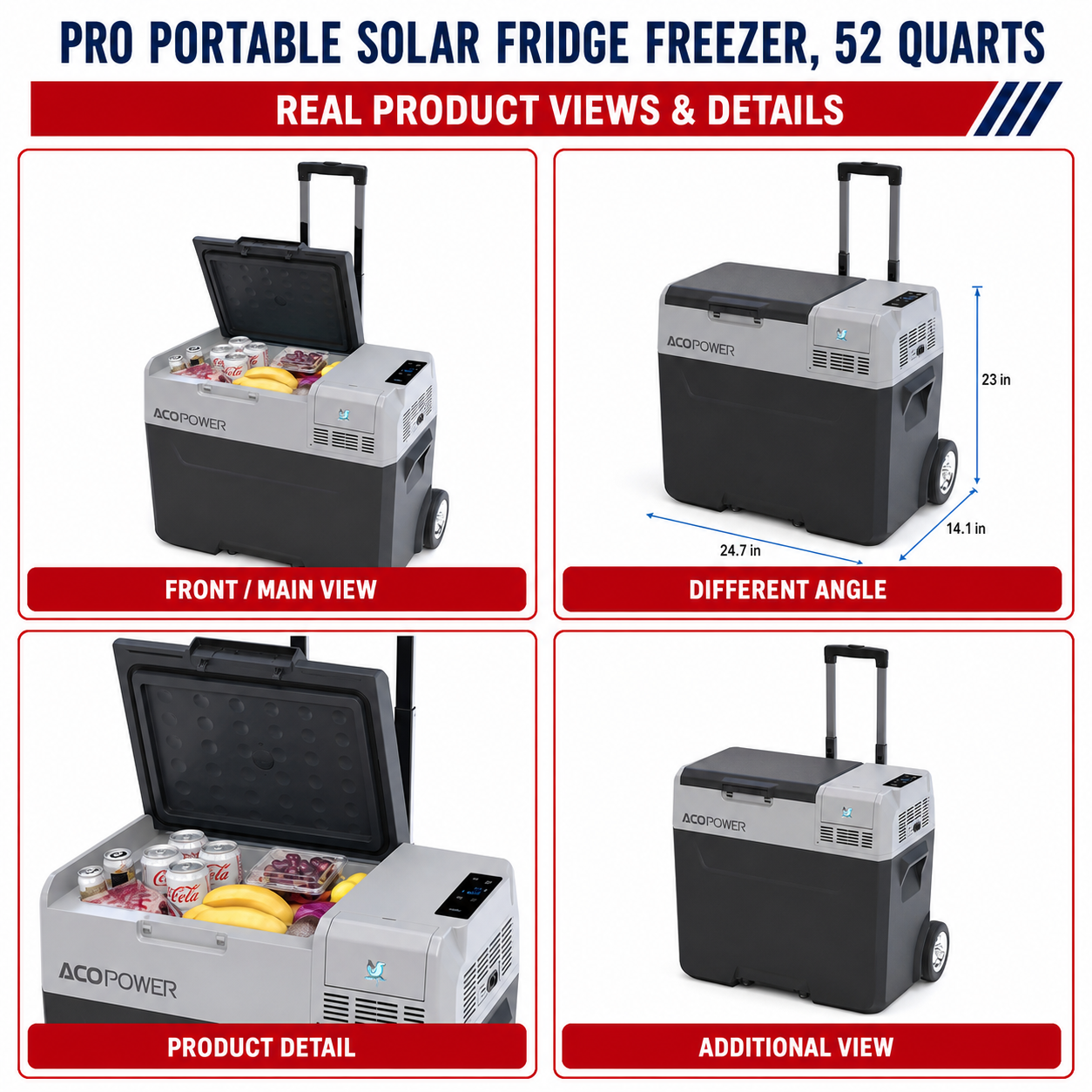 Unused Pro Portable Solar Fridge Freezer, 52 Quarts