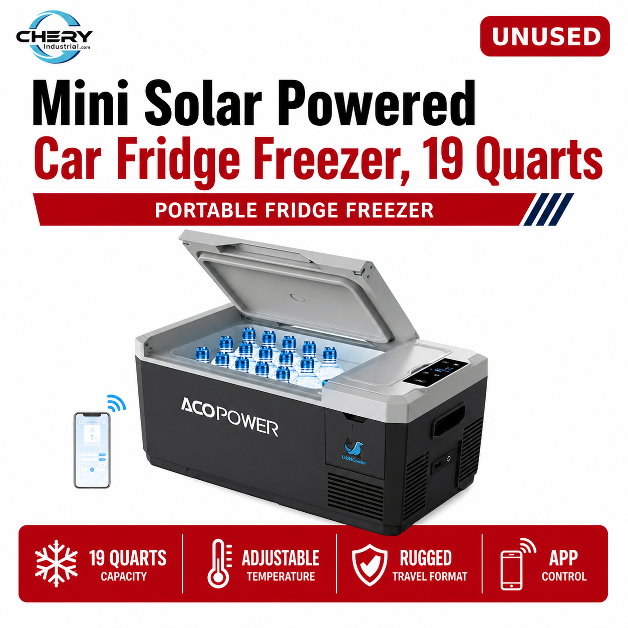 Unused Mini Solar Powered Car Fridge Freezer, 19 Quarts