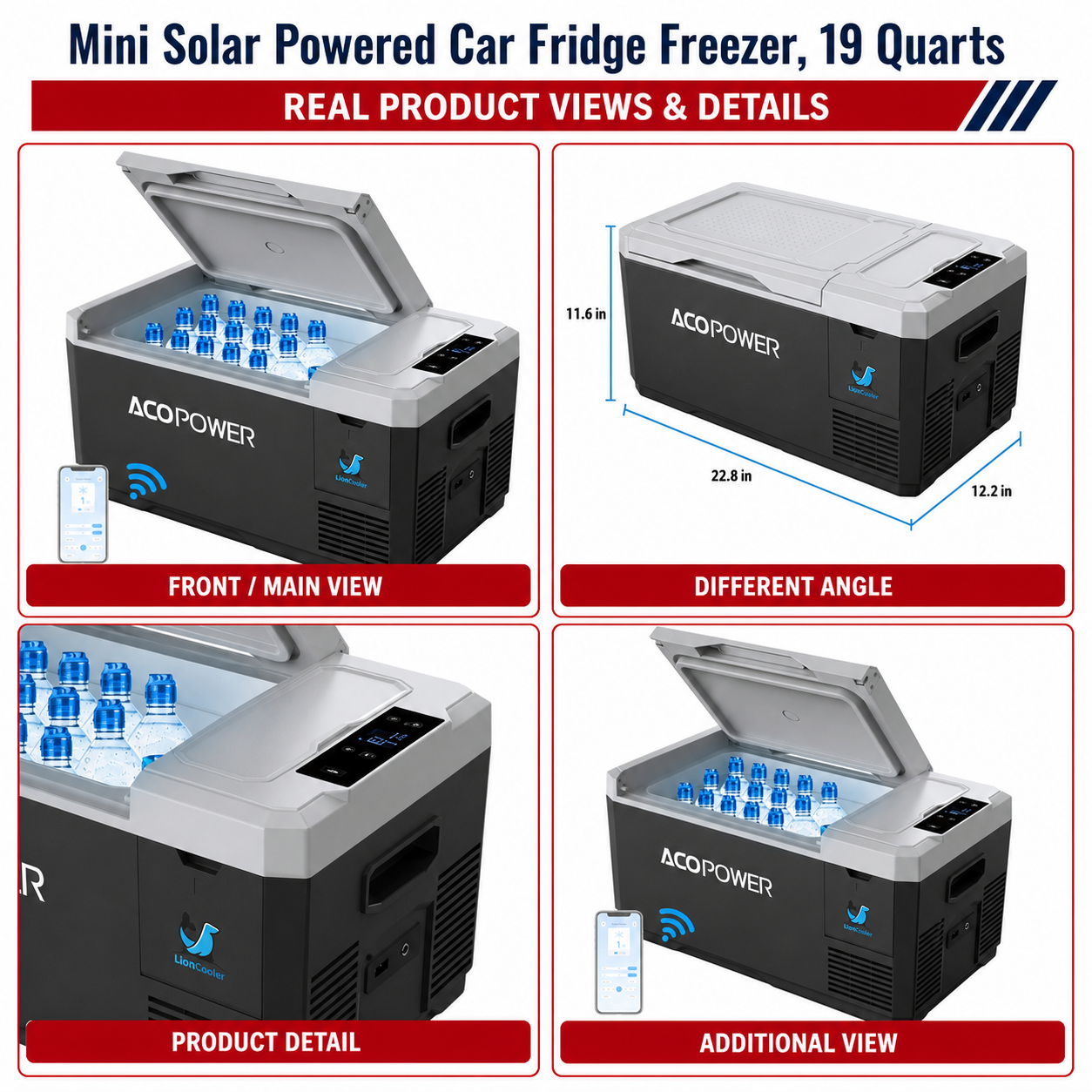 Unused Mini Solar Powered Car Fridge Freezer, 19 Quarts