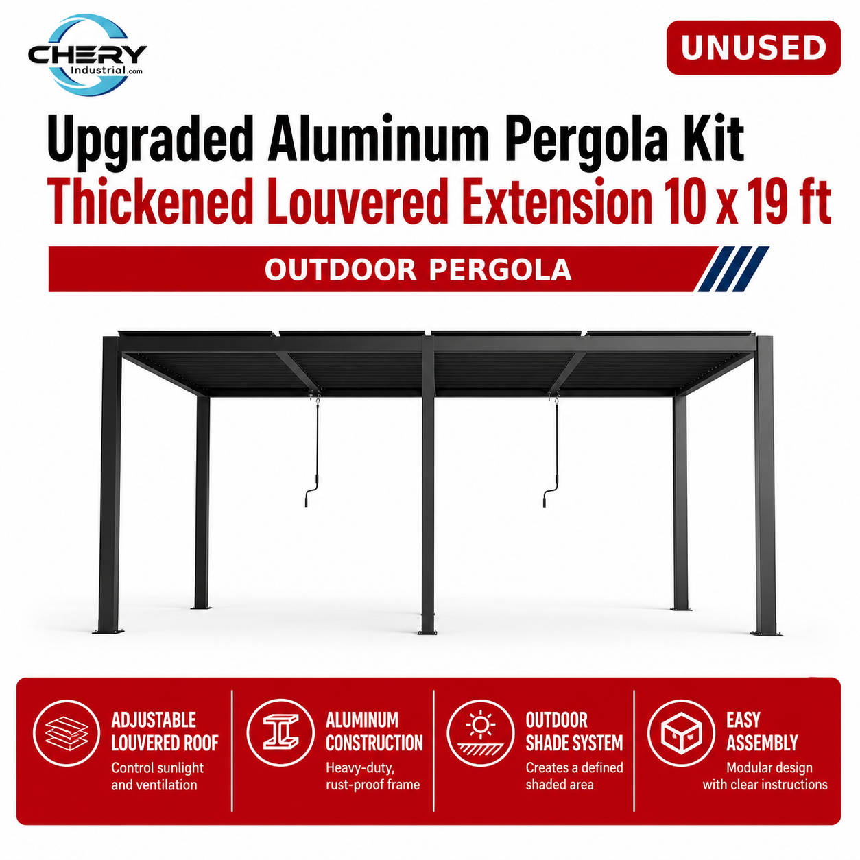 Unused Louvered Pergola Aluminum with Adjustable Roof Extended 10 x 19 ft