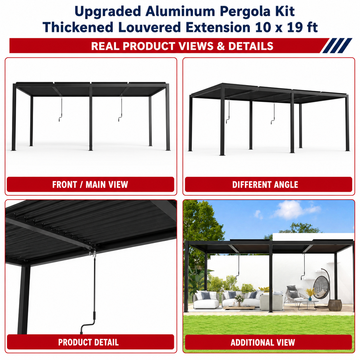 Unused Louvered Pergola Aluminum with Adjustable Roof Extended 10 x 19 ft