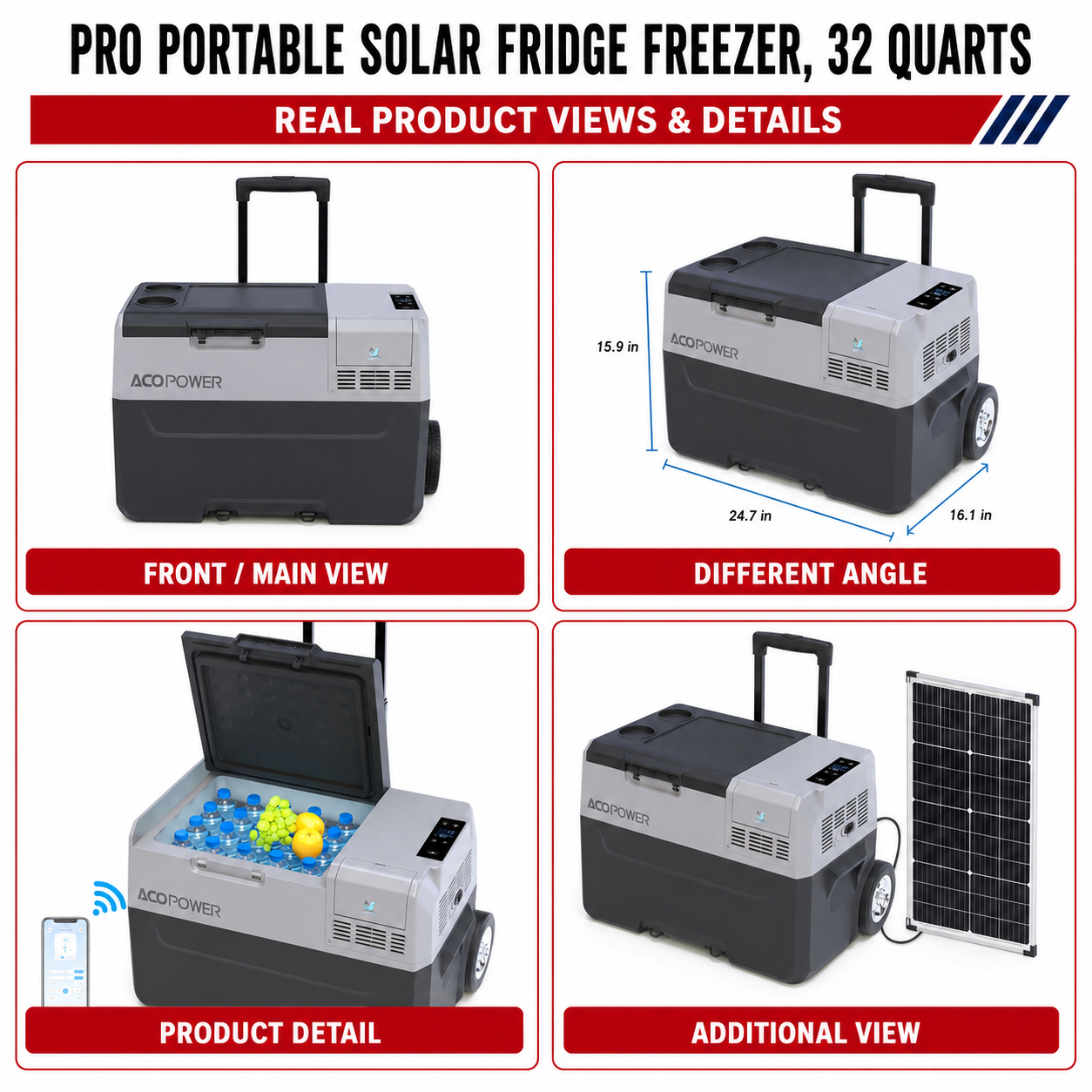 Unused Pro Portable Solar Fridge Freezer, 32 Quarts