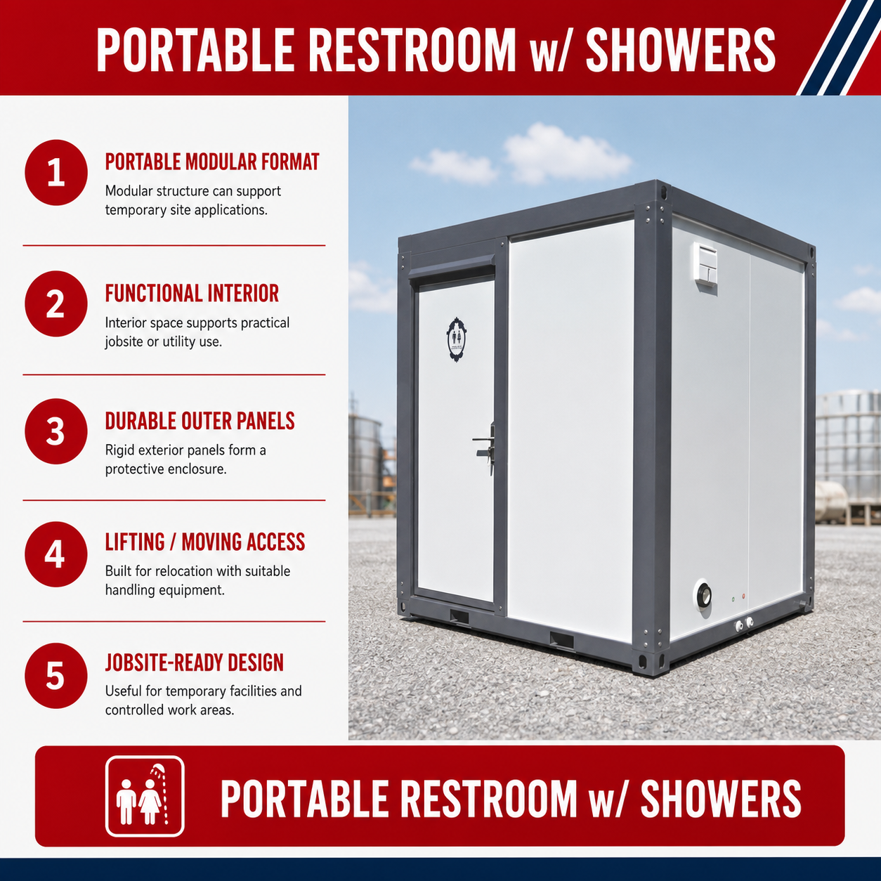 Unused Bastone Mobile Toilets with shower -shower curtain style (MSRP: $6,500)