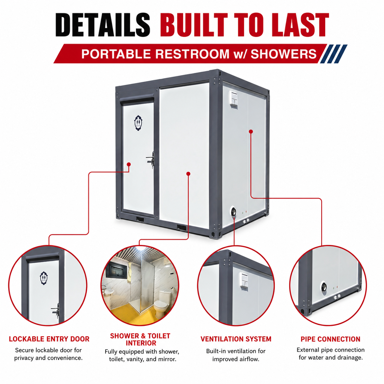 Unused Bastone Mobile Toilets with shower (MSRP: $8,000)