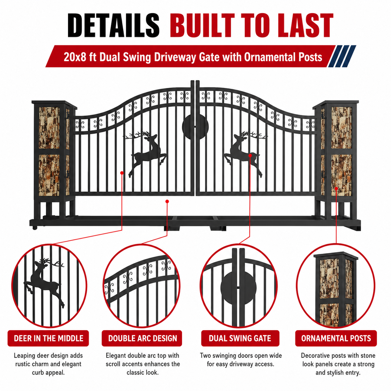 Unused Greatbear Iron gate 20' single arc hollow with Deer in the middle (MSRP: $3,199)