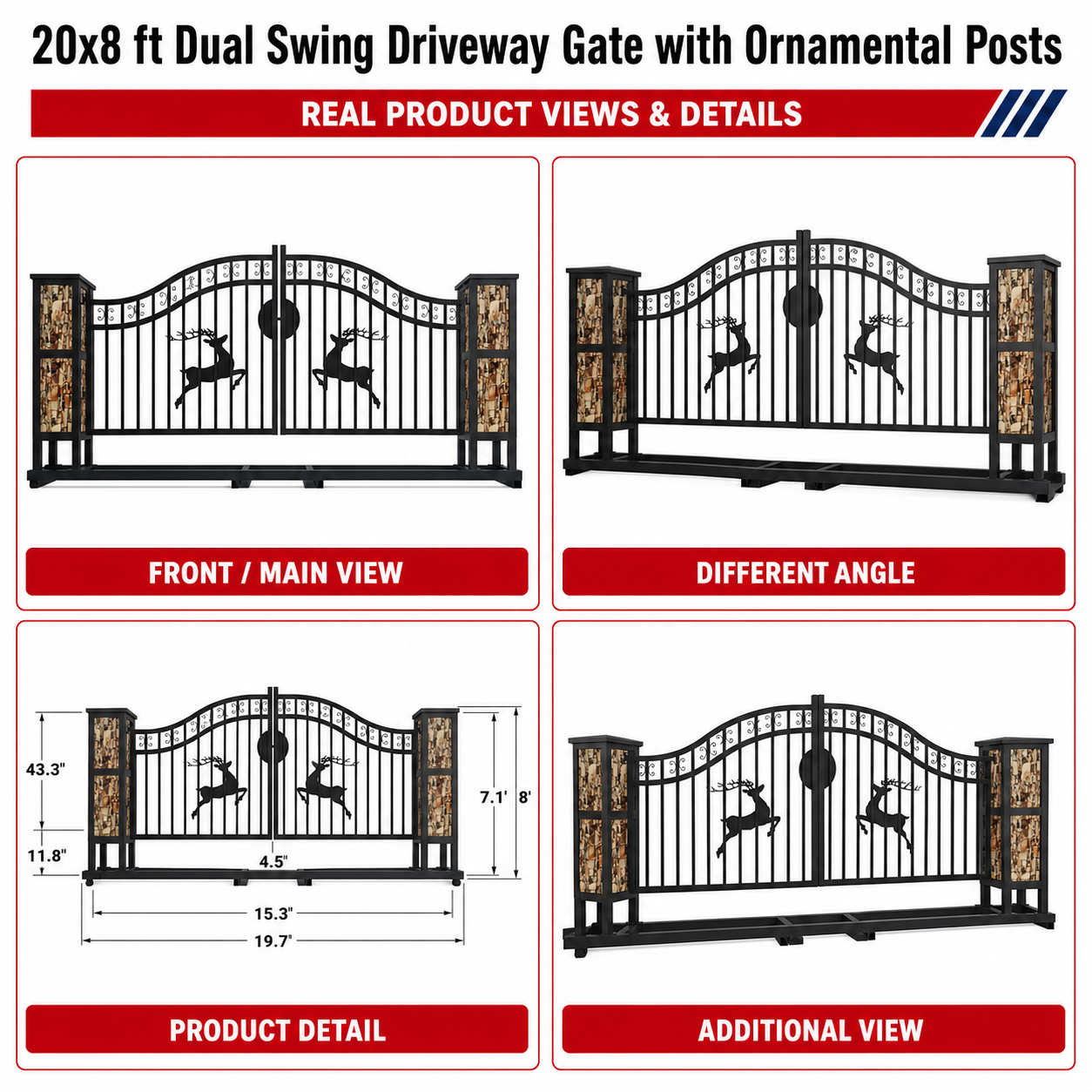 Unused Greatbear Iron gate 20' single arc hollow with Deer in the middle (MSRP: $3,199)