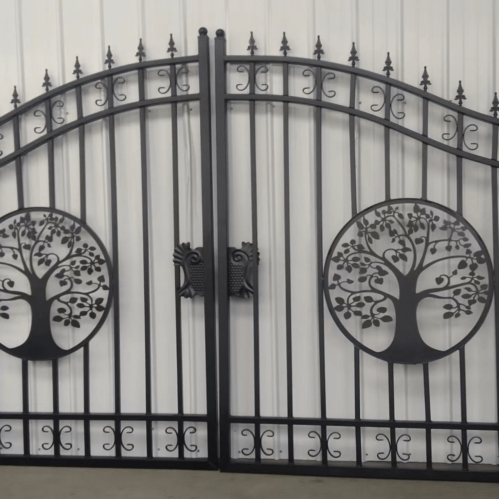 [AS-IS] 14ft Dual Swing Wrought Iron Gate, Tree Pattern