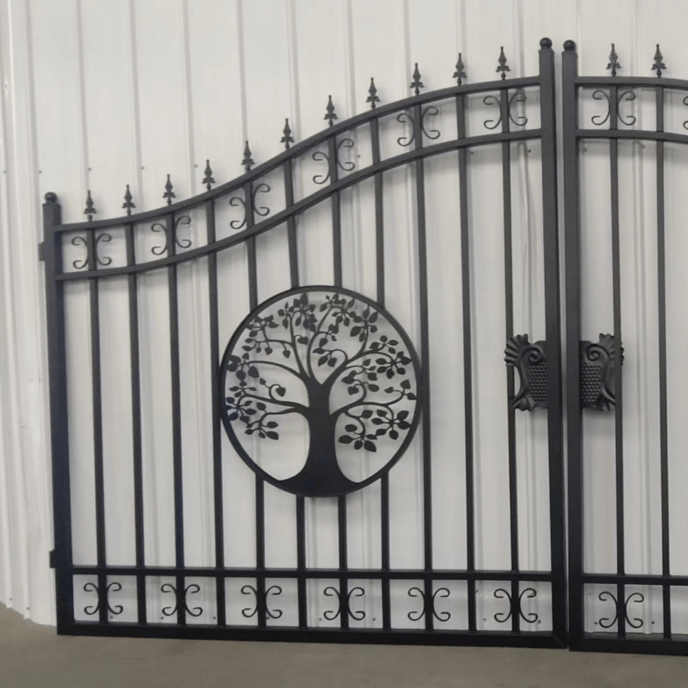 [AS-IS] 14ft Dual Swing Wrought Iron Gate, Tree Pattern