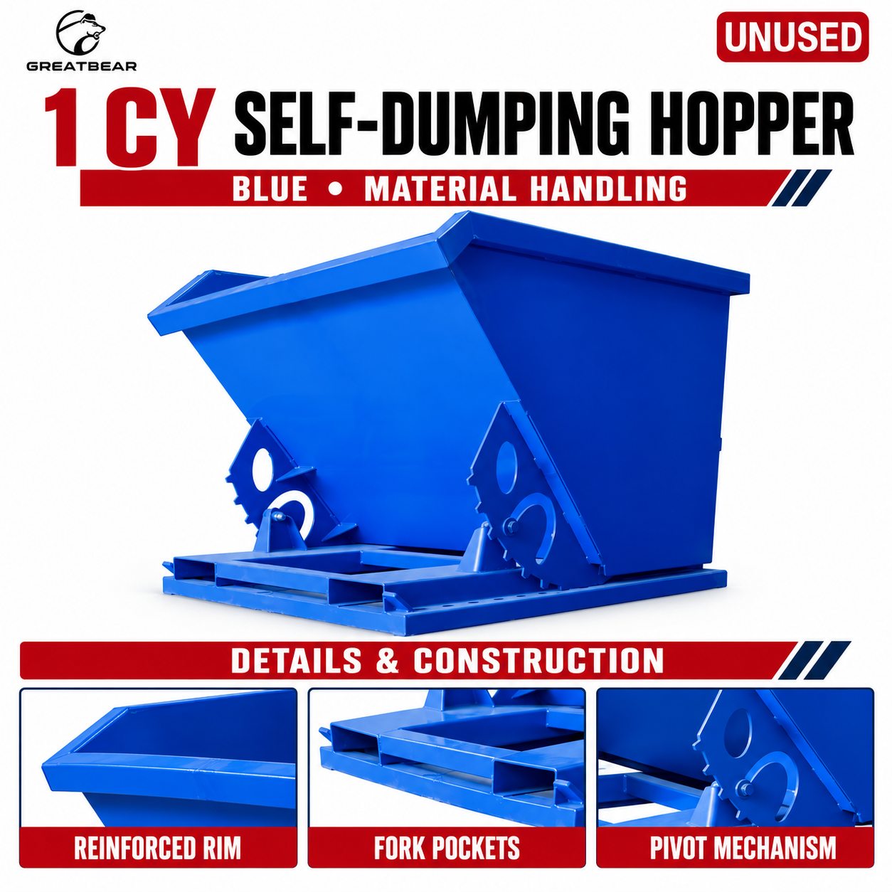 Unused Greatbear Self Dumping Hopper 1CY-Blue (MSRP: $1,999)