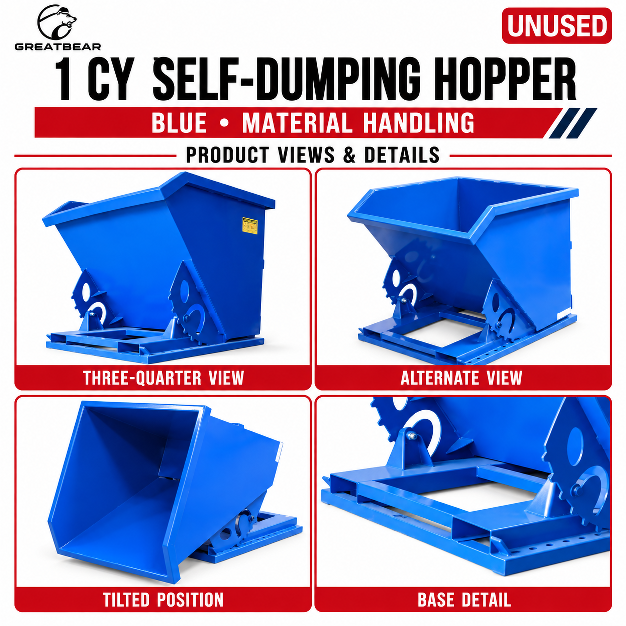 Unused Greatbear Self Dumping Hopper 1CY-Blue (MSRP: $1,999)
