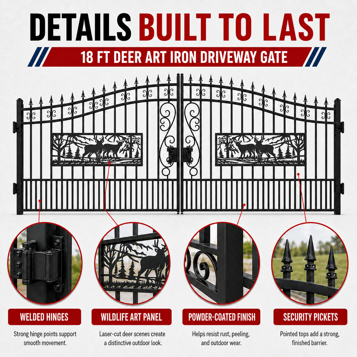 Unused Geatbear iron gate 18ft Deer in rectangular figure - EPE foam (MSRP: $1,800)