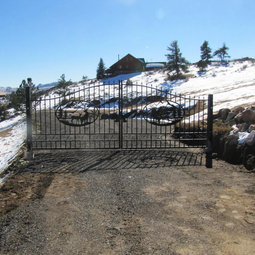 Unused Greatbear Iron Gate 14' - Deer & Pine (Deer Decor) - EPE foam (MSRP: $2,400)