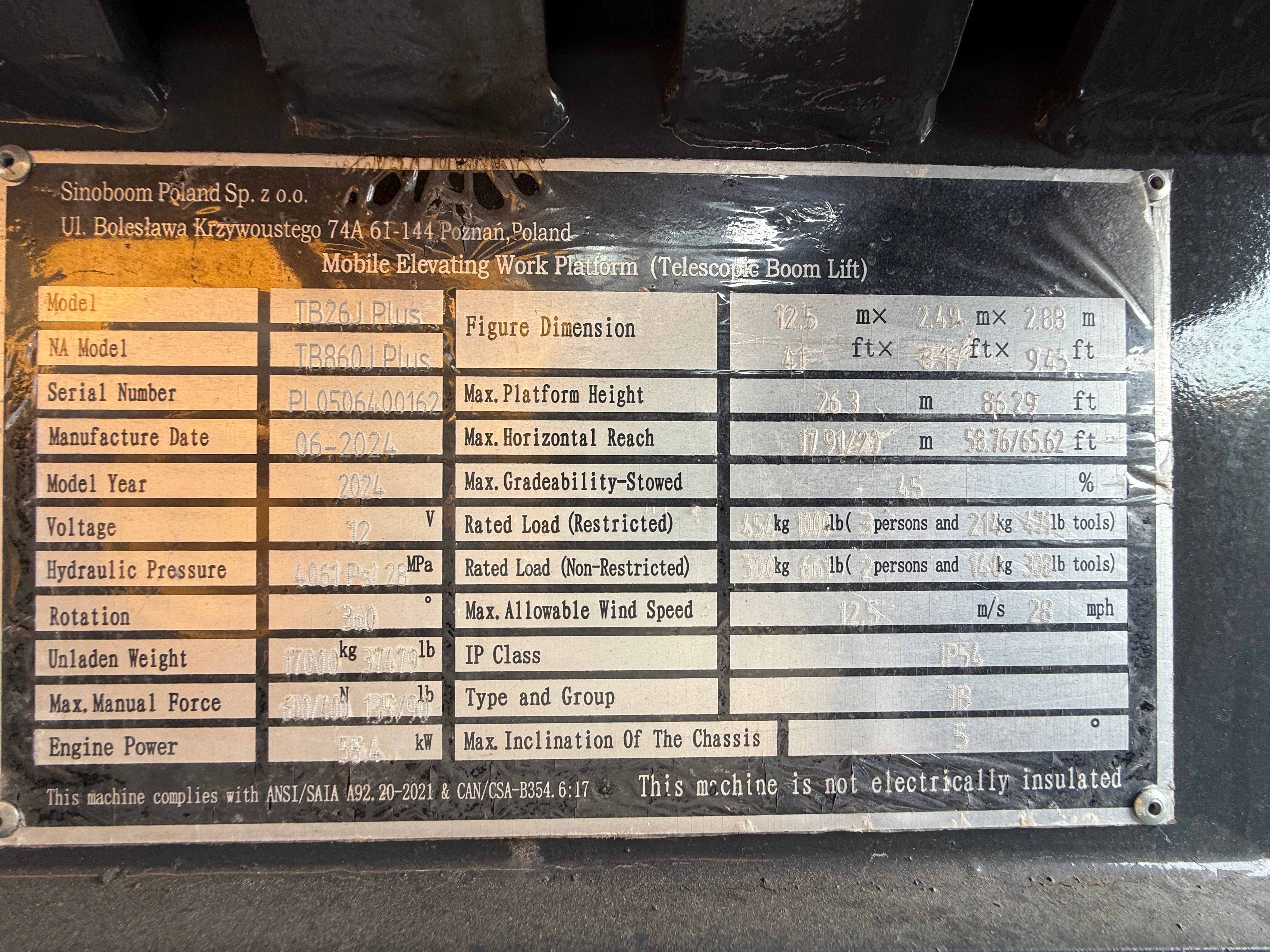 Unused Boom Lift Sinoboom TB261PLUS