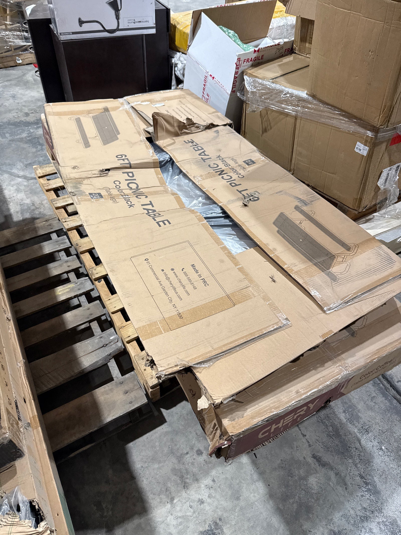 Unused 6ft Rectangle Picnic Table With Umbrella Hole Red（MSRP: $839）