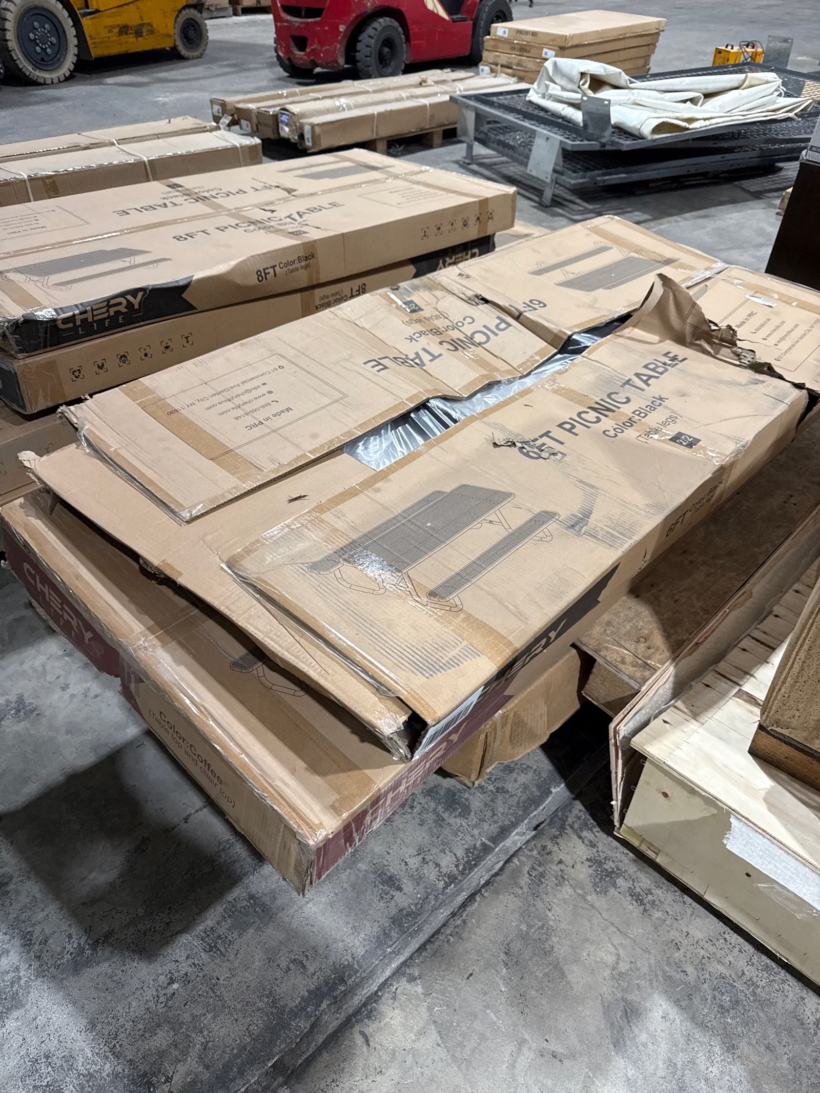 Unused 6ft Rectangle Picnic Table With Umbrella Hole Red（MSRP: $839）