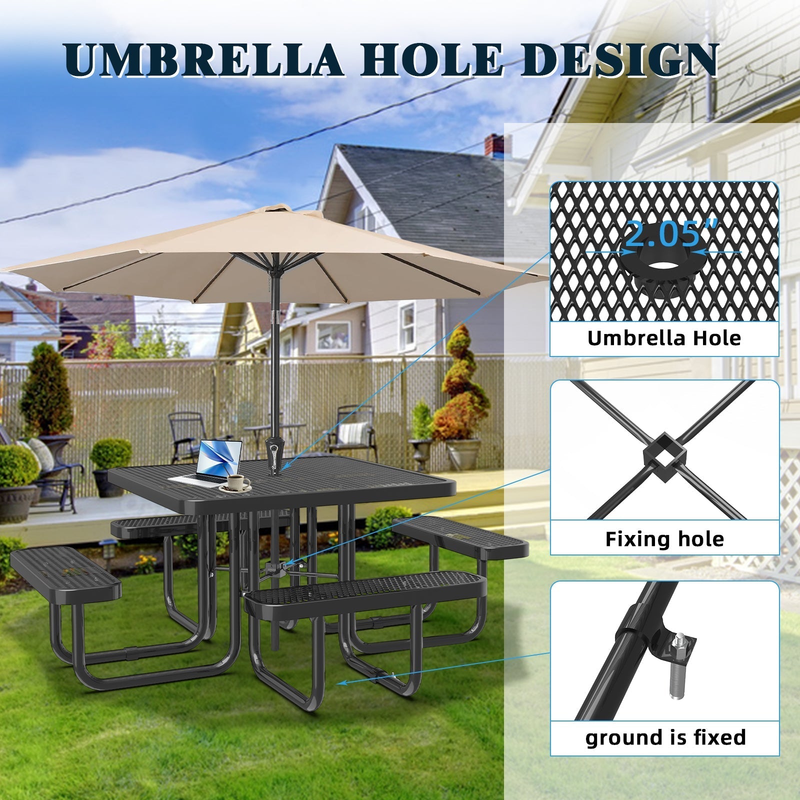 Square Metal Picnic Tables#color_black