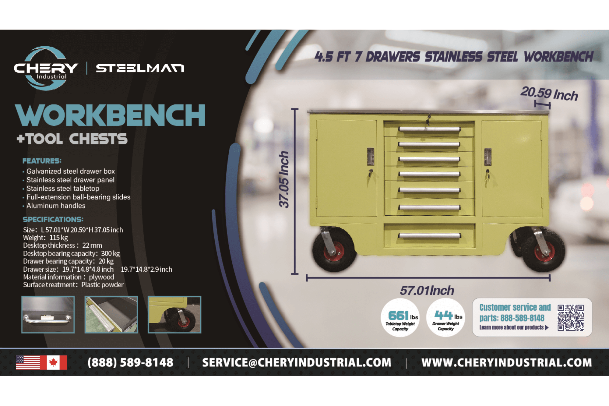 Steelman 4.5ft Storage Cabinet (7 Drawers & 2 Cabinets)