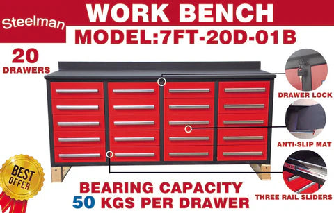 Unused Work Bench 7FT-20D Red (MSRP: $2,699)