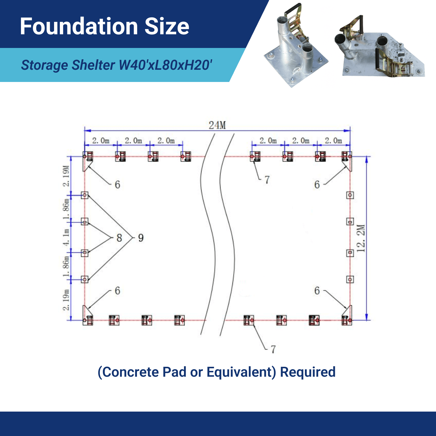 Single Truss Arch Storage Shelter W40'xL80'xH20' foudation size