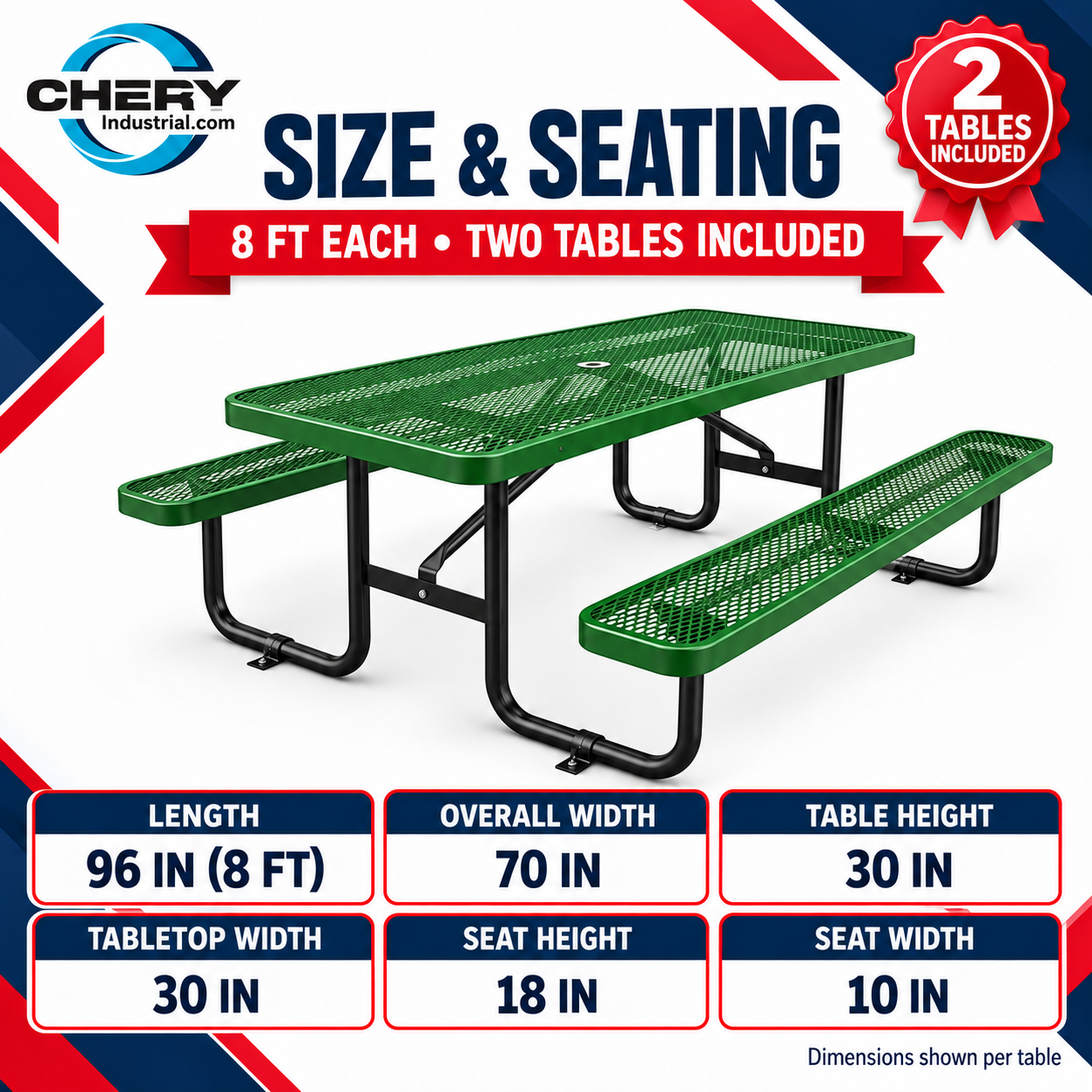Qty of (2) Unused 8ft Rectangle Picnic Table With Umbrella Hole (MSRP $2198)