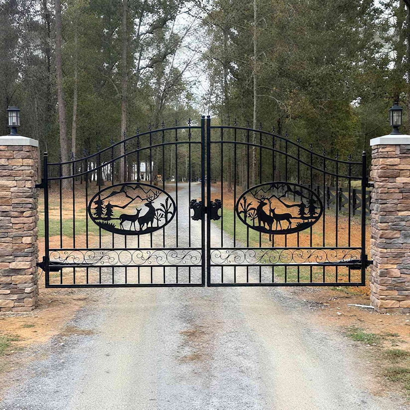 Unused Greatbear Iron Gate 14' - Deer & Pine (Deer Decor) - EPE foam (MSRP: $2,400)