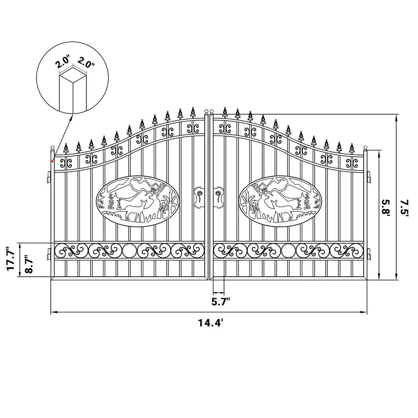 Unused Greatbear Iron Gate 14' - Deer & Pine (Deer Decor) - EPE foam (MSRP: $2,400)