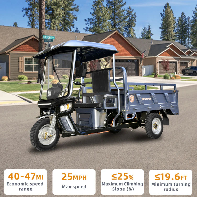 Unused Jinpeng 1500W Electric Cargo Tricycle Truck with Canopy (MSRP: $5,999)