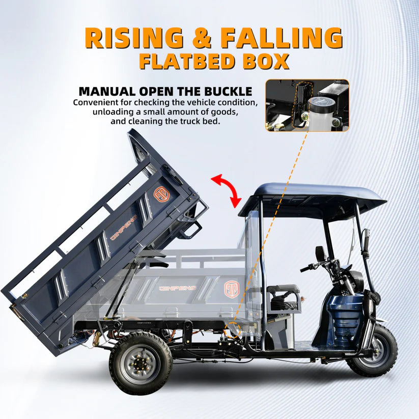 Unused Jinpeng 1500W Electric Cargo Tricycle Truck with Canopy (MSRP: $5,999)