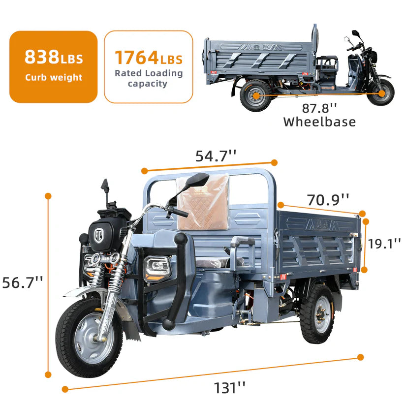 Unused Jinpeng 1500W Electric Cargo Tricycle Truck w/ Hydraulic Dump for Easy Unloading (MSRP: $5,799)