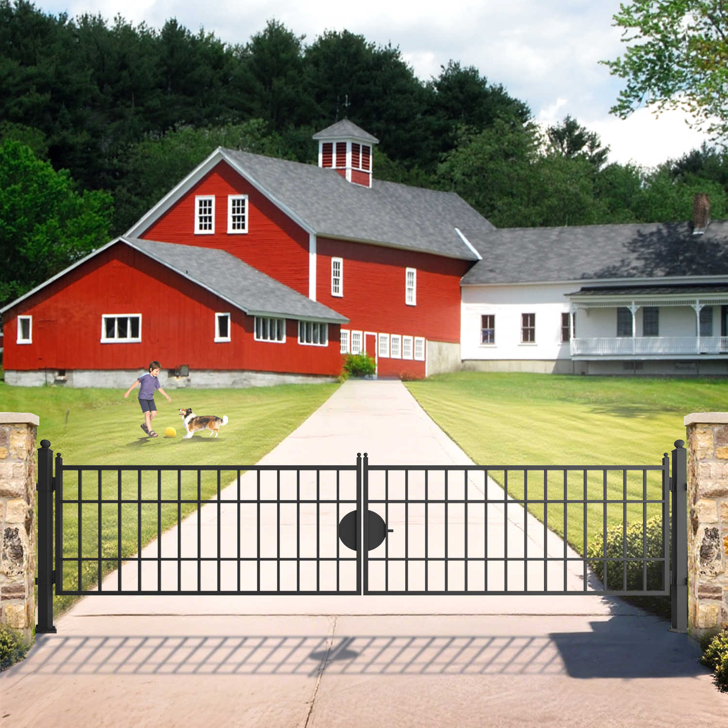 farm driveway gate with posts